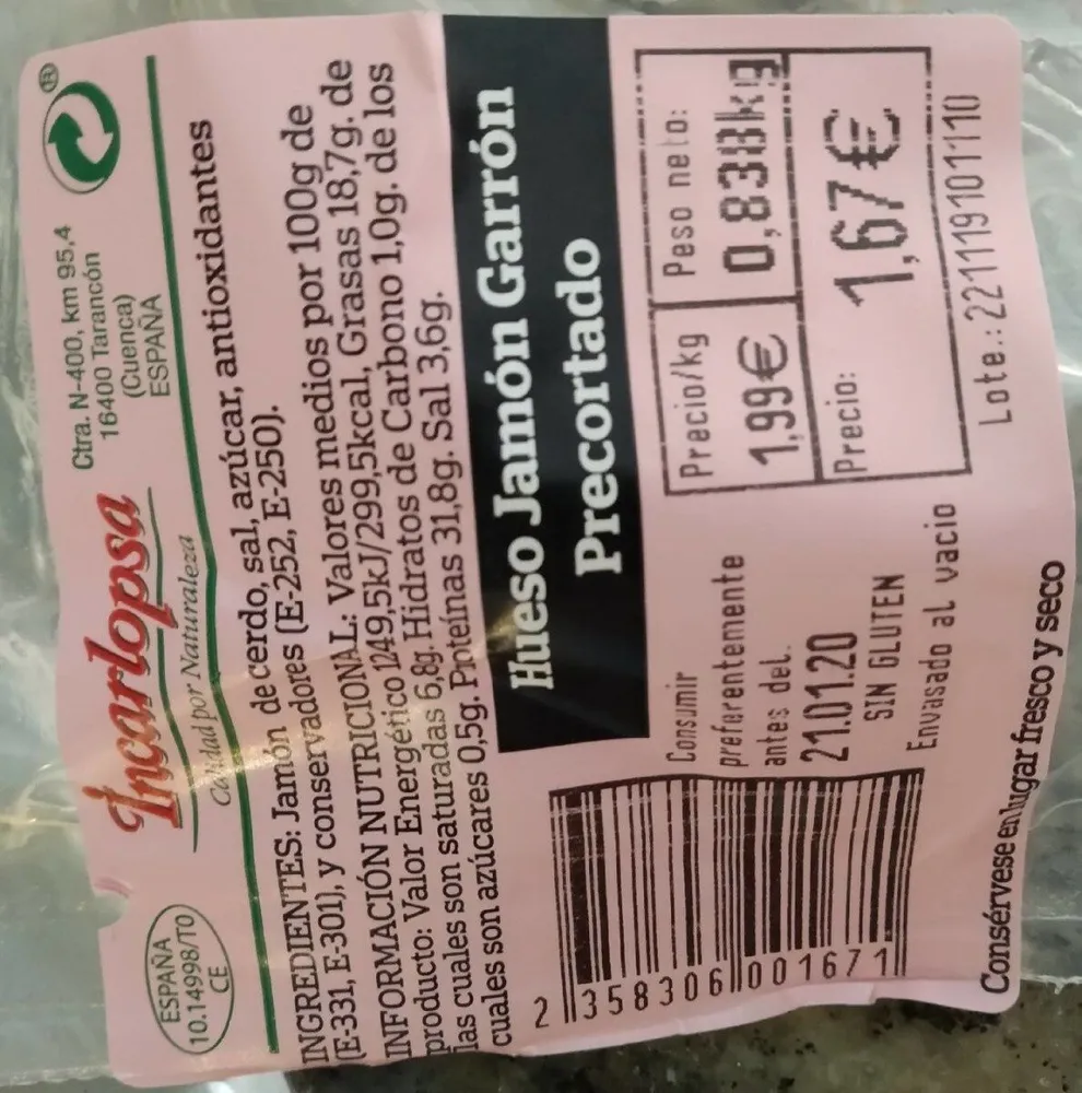 Hueso jamón garrón precortado