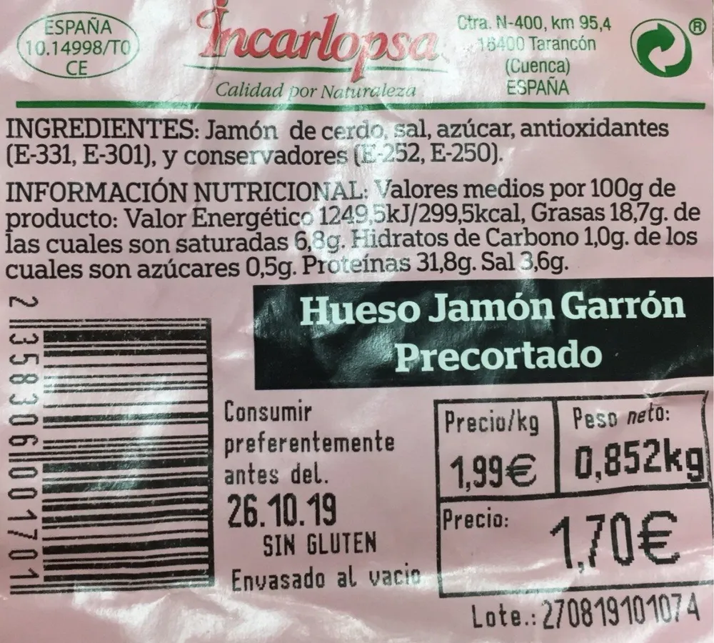 Hueso de jamón precortado