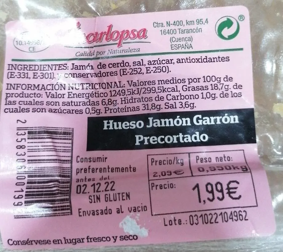 Hueso jamón garrón precortado