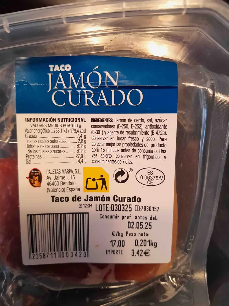 Taco de jamón curado