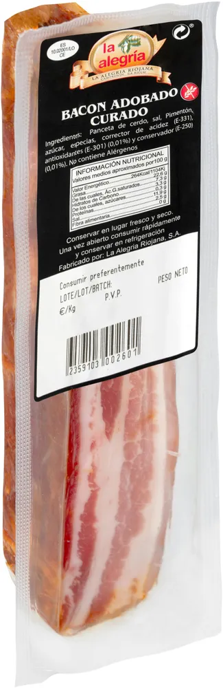 Bacon adobado curado