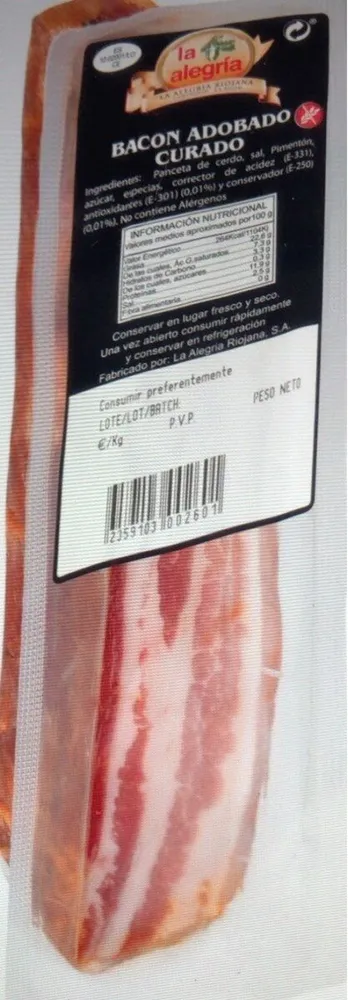 Bacon adobado curado