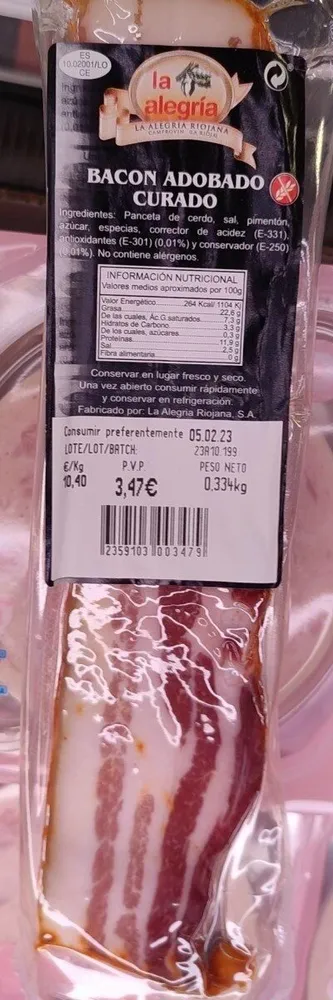 Bacon adobado curado