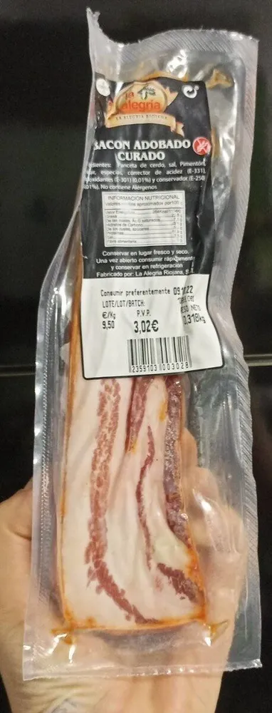 Bacon adobado curado