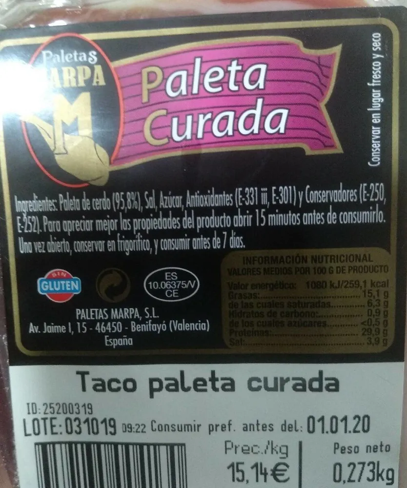 Taco paleta curada