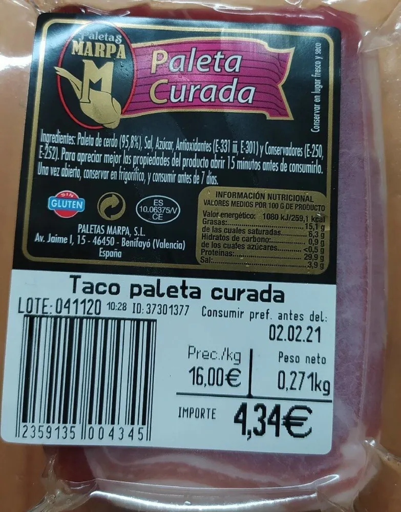Taco paleta curada