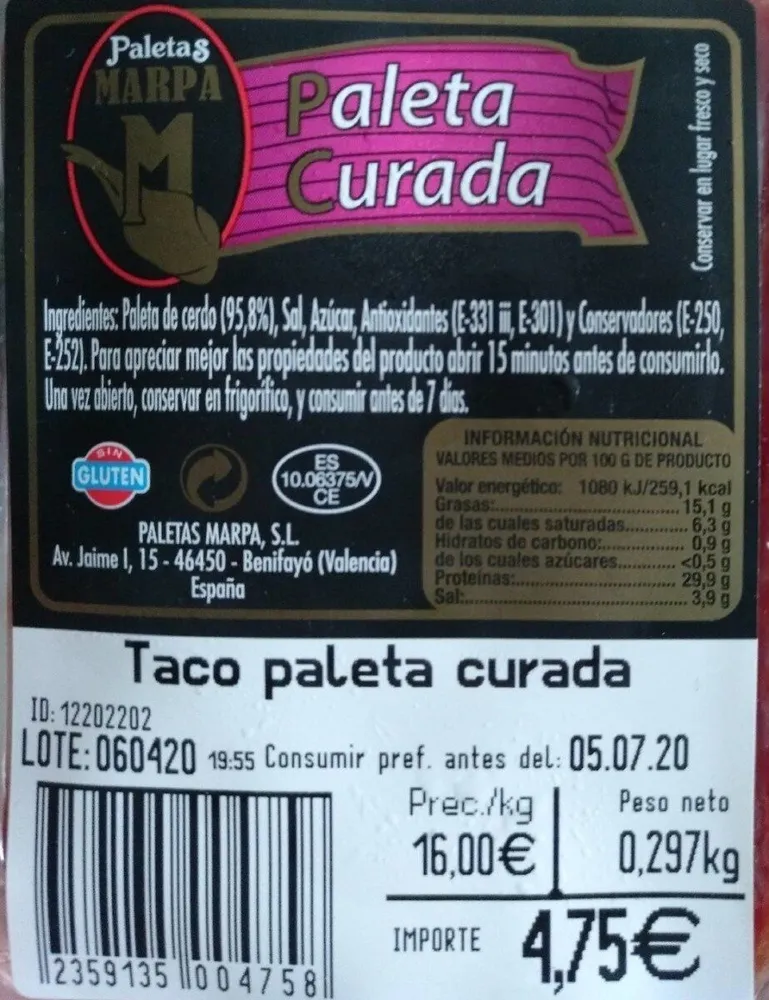 Taco paleta curada