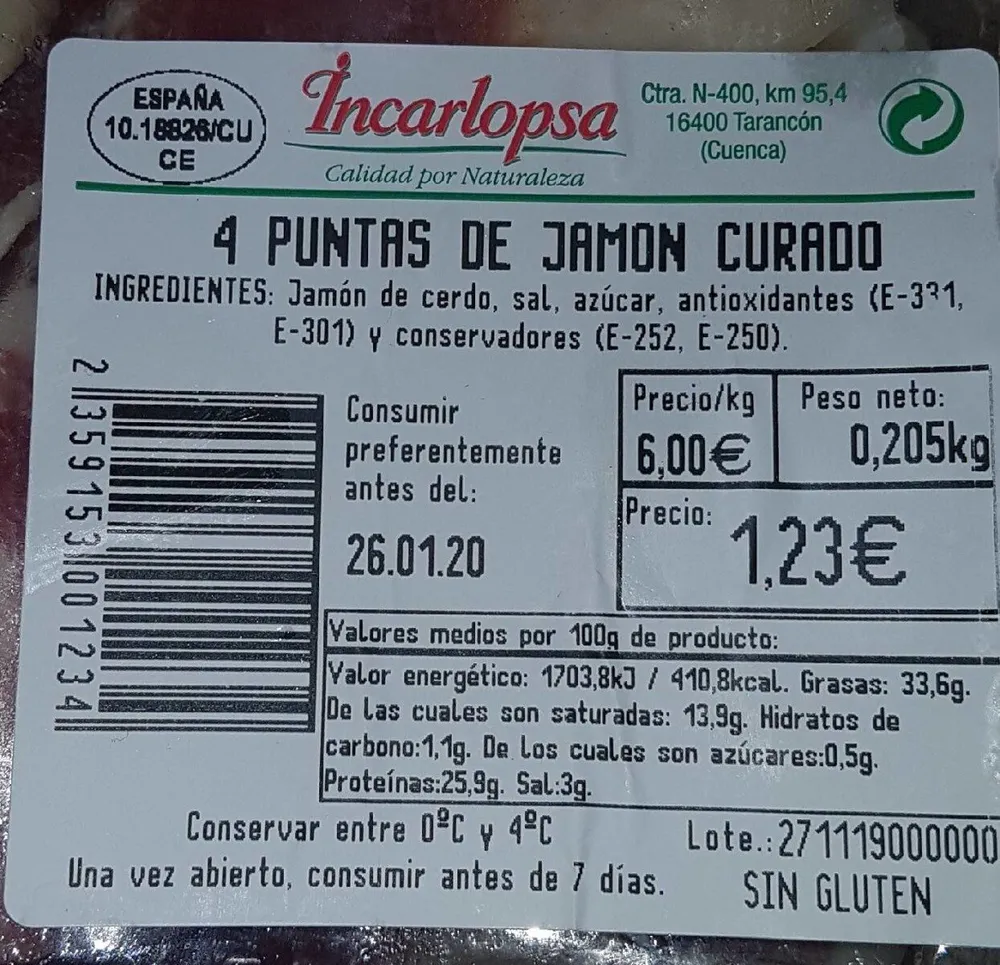 4 puntas de jamón curado