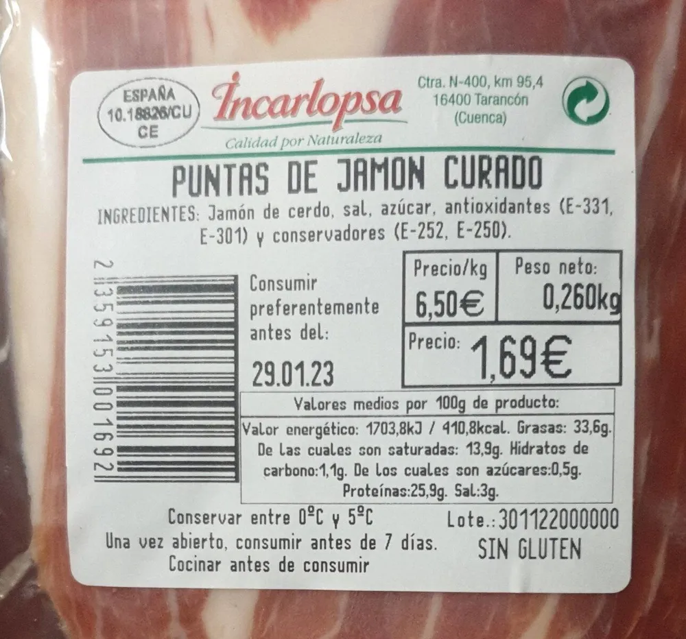 Puntas de jamón curado