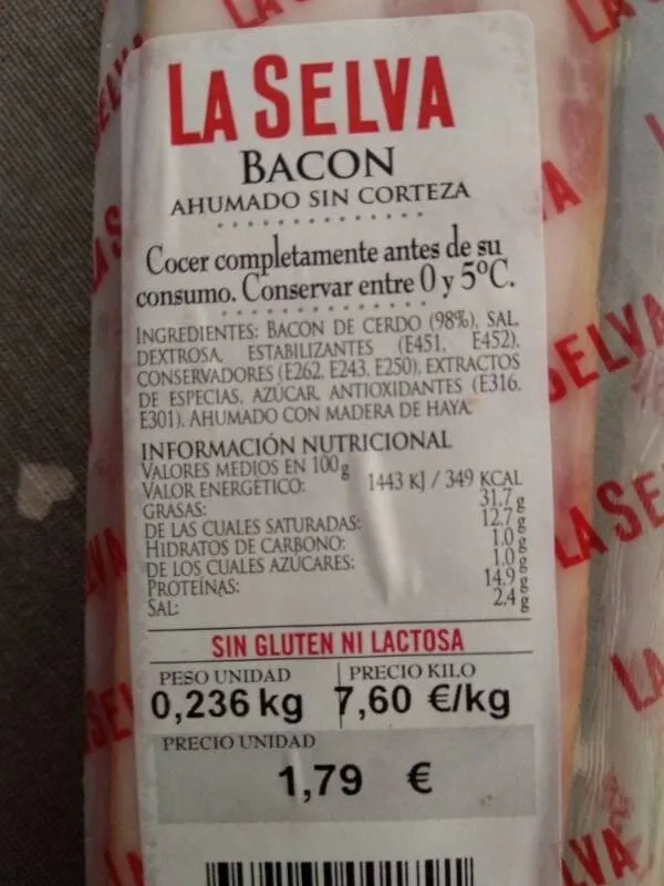 Bacon ahumado sin corteza