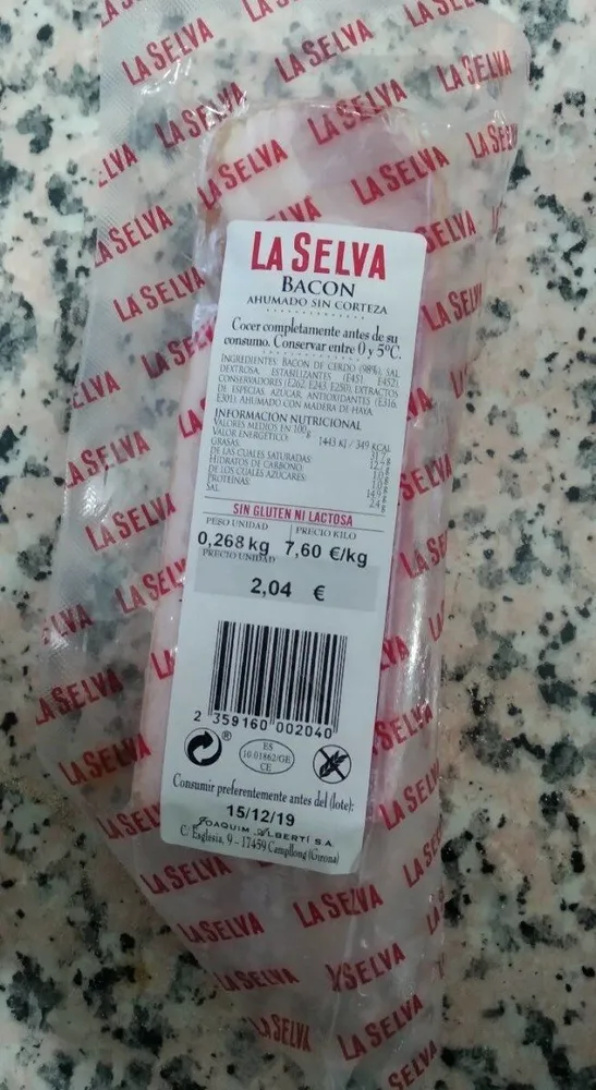 Bacon ahumado sin corteza