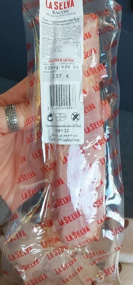 Bacon ahumado sin corteza