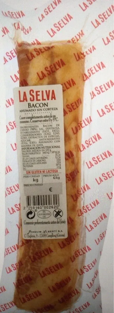 Bacon ahumado sin corteza
