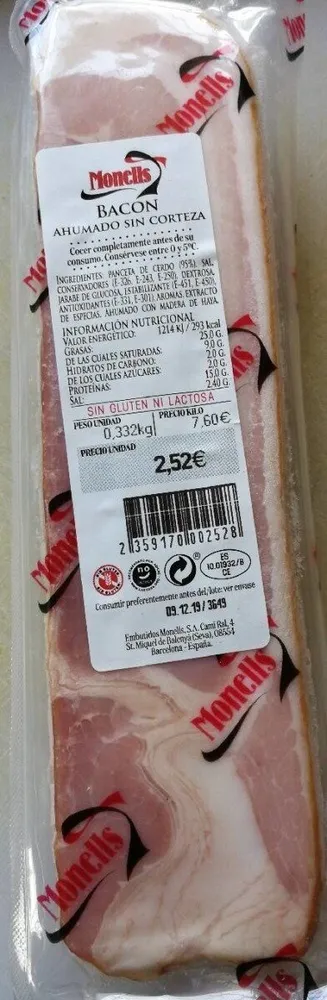 Bacon ahumado sin corteza
