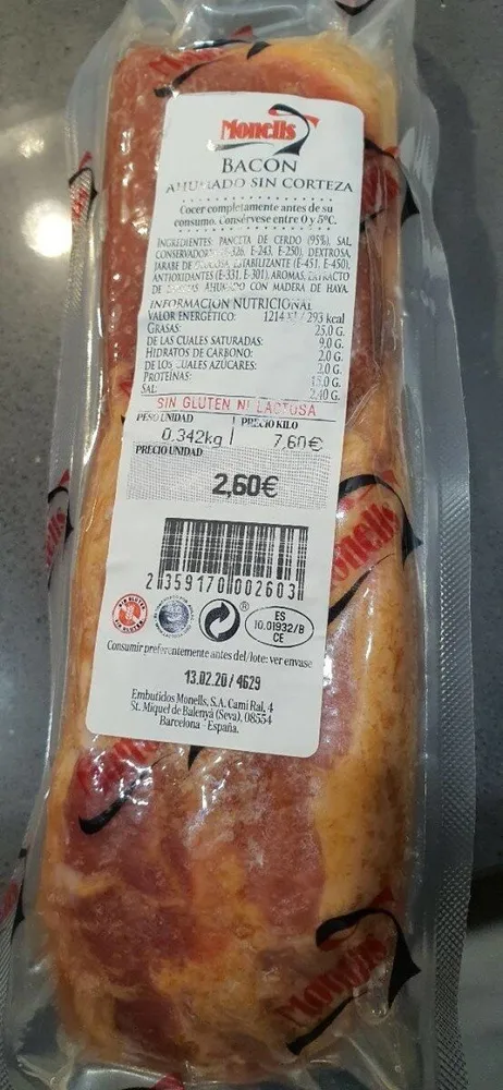 Bacon ahumado sin corteza