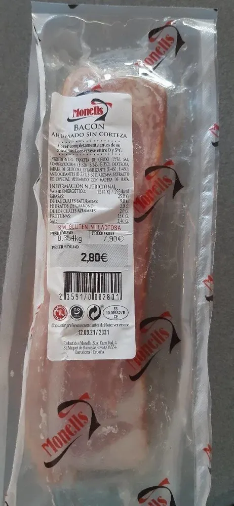 Bacon ahumado sin corteza