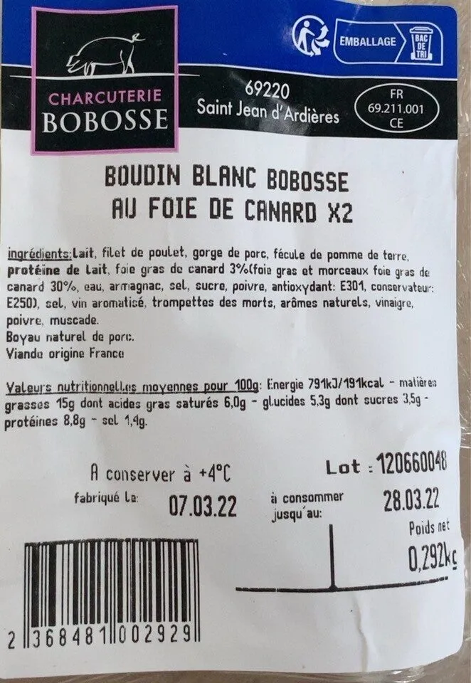 Boudin blanc au foie de canrd