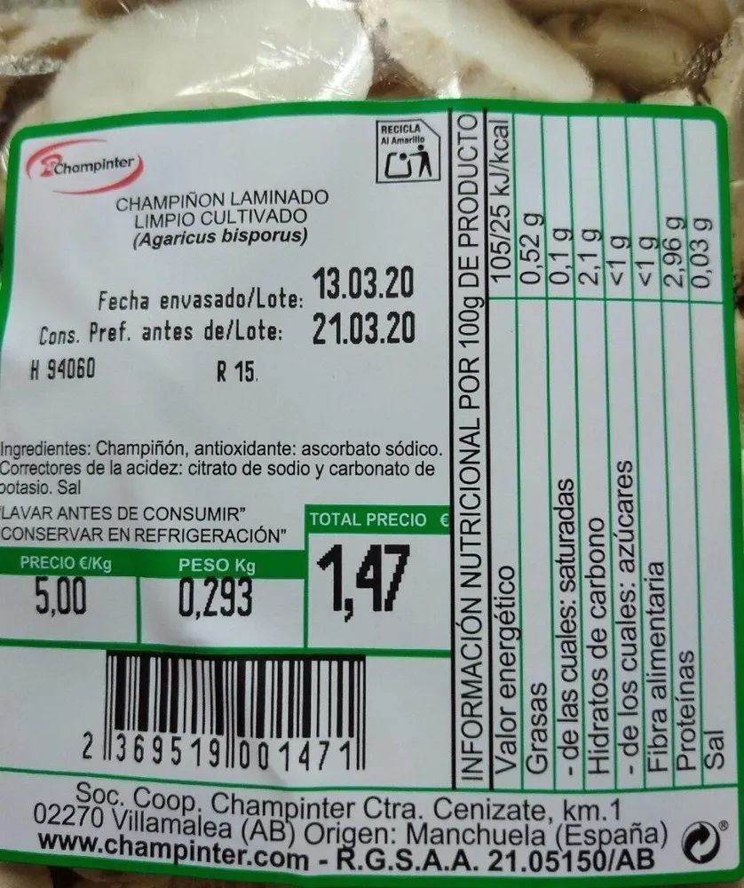 Champiñón laminado