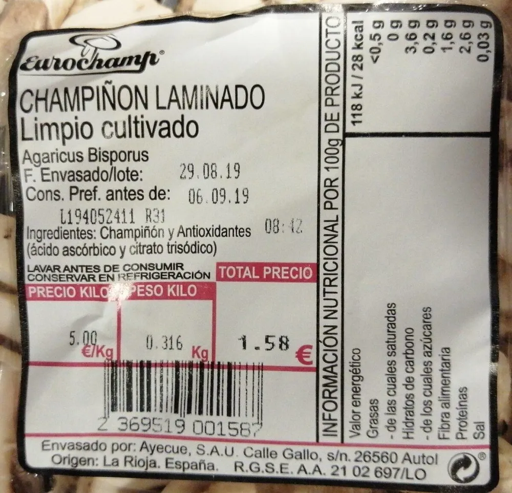 Champiñón laminado