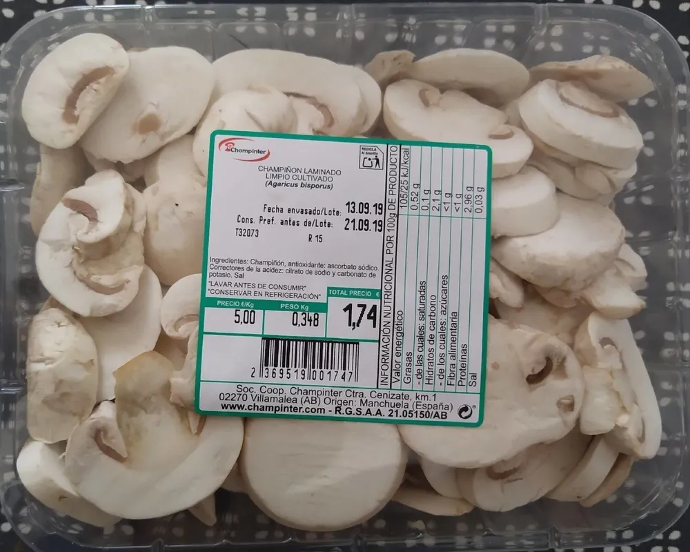 Champiñón  laminado limpio