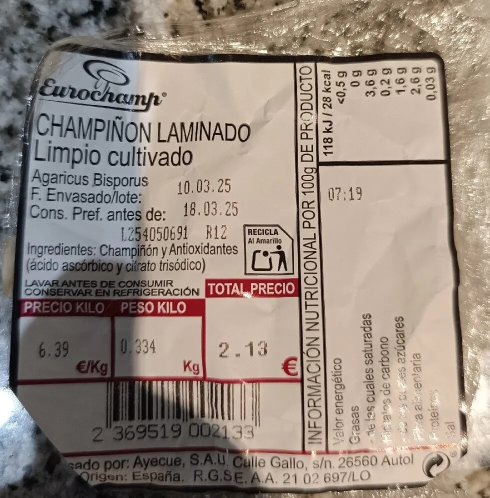 Champiñón laminado