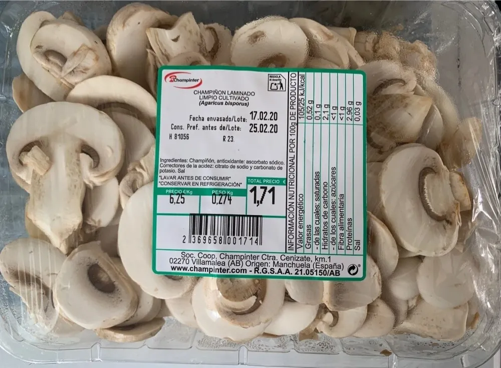 Champiñón Laminado limpio cultivado
