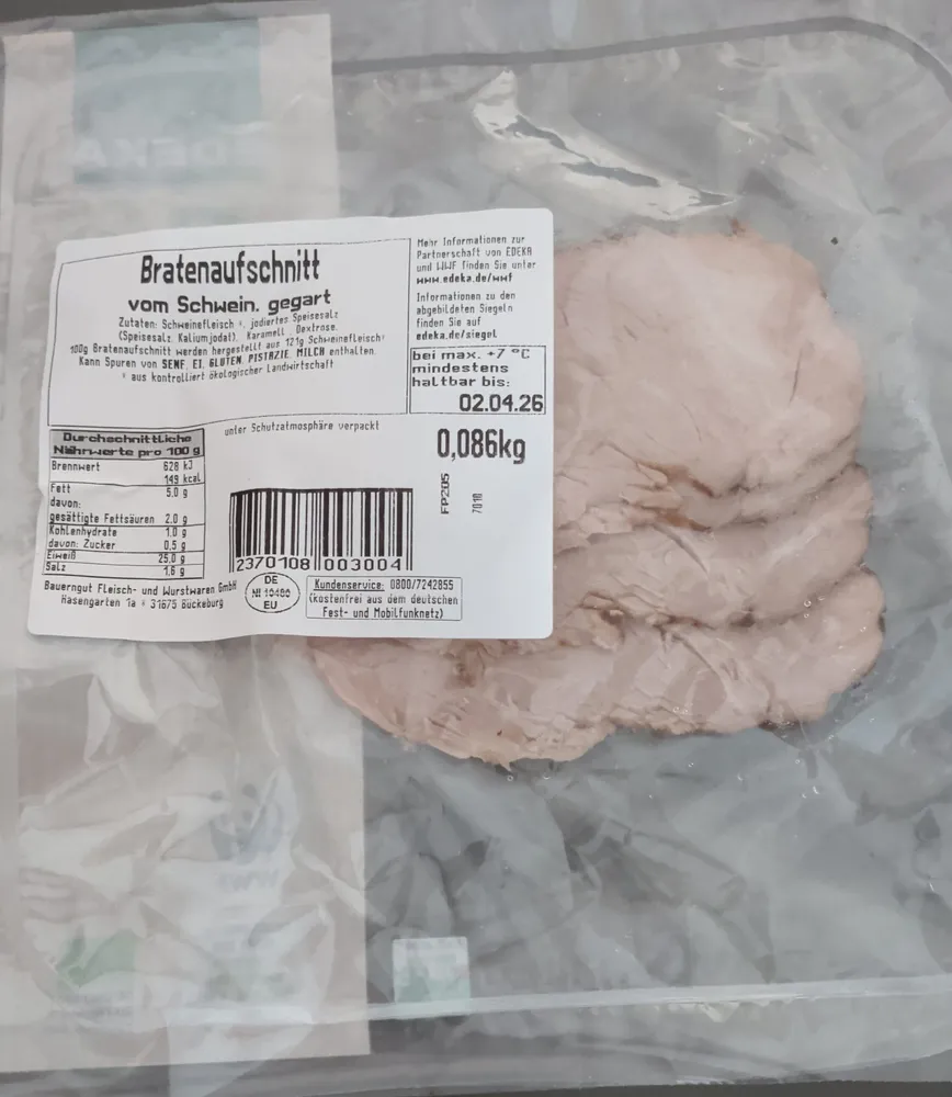 Bratenaufschnitt vom Schwein, gegart