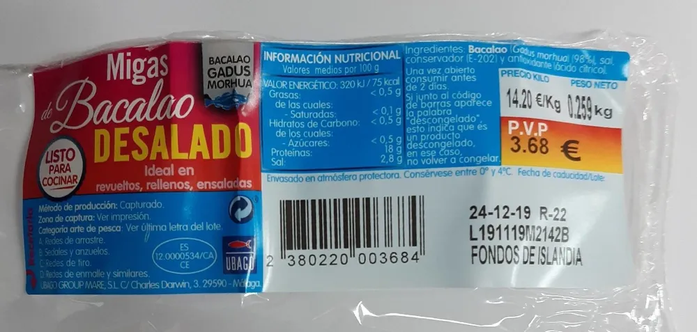 Migas de bacalao desalado