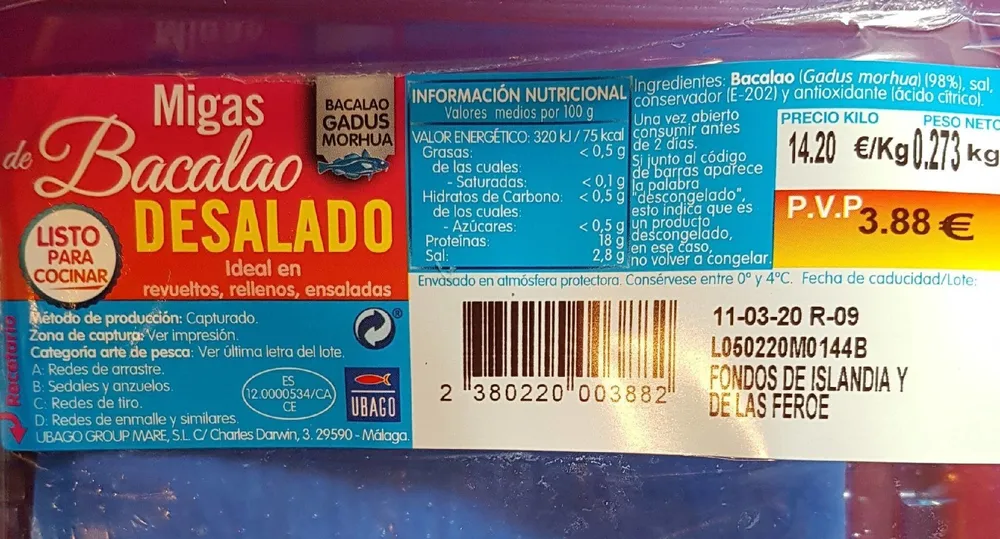Miga bacalao desalado