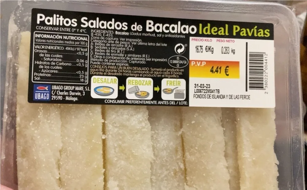 Palitos salados de bacalao