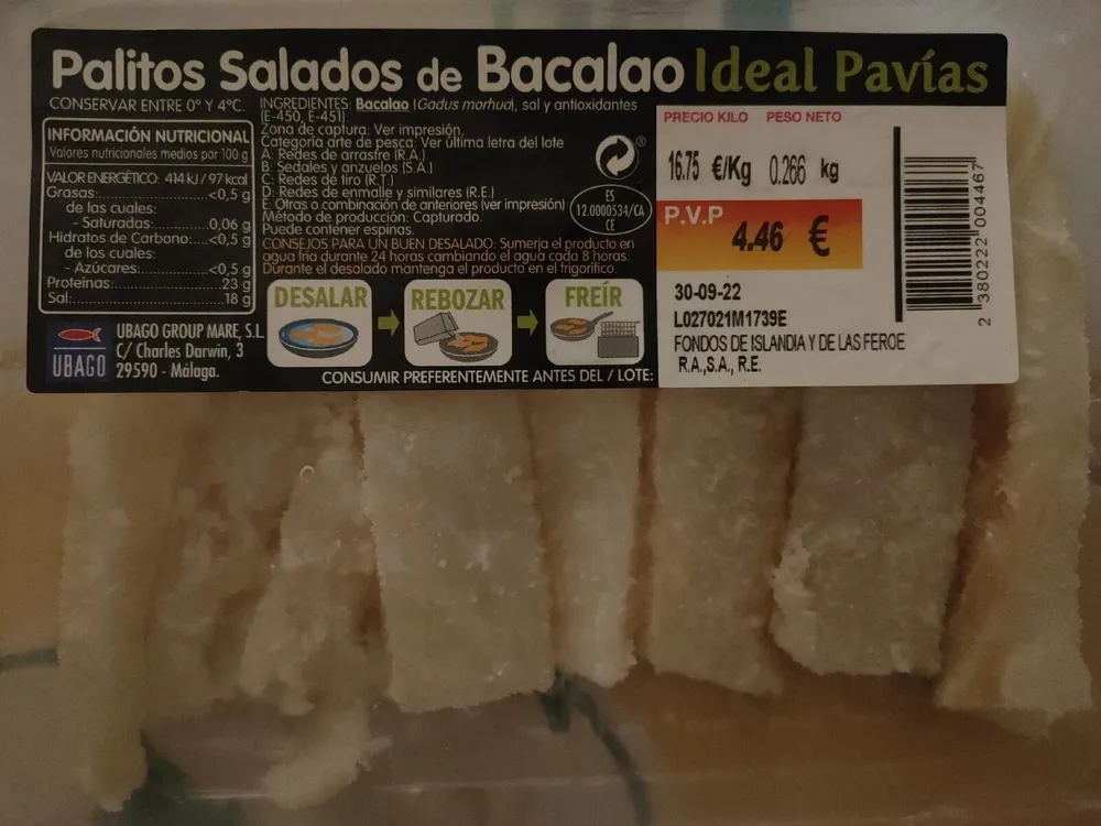 Palitos salados de Bacalao, Ideal Pavías