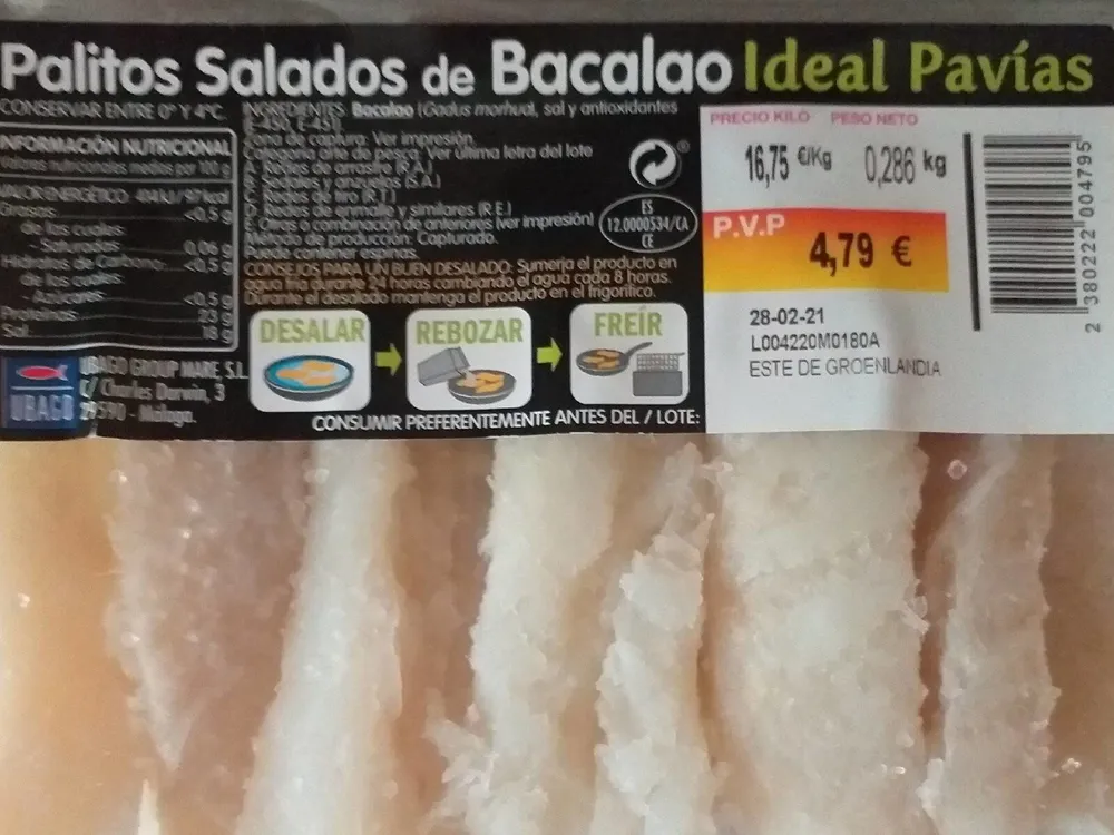 Palitos salados de bacalao