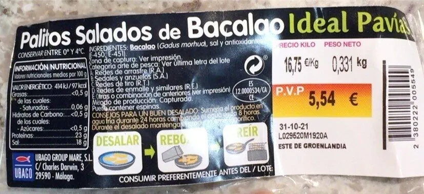 Palitos Salados de Bacalao Ideal de Pavías