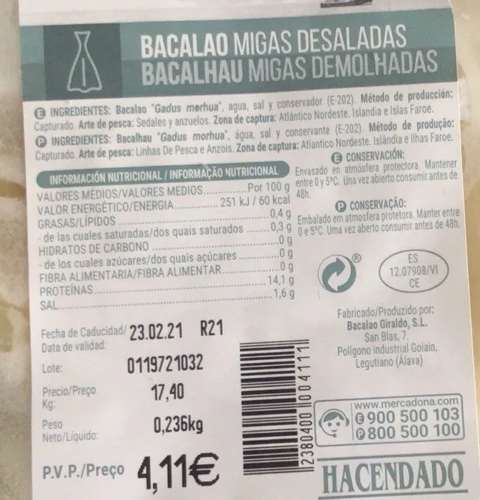 Bacalao migas desaladas