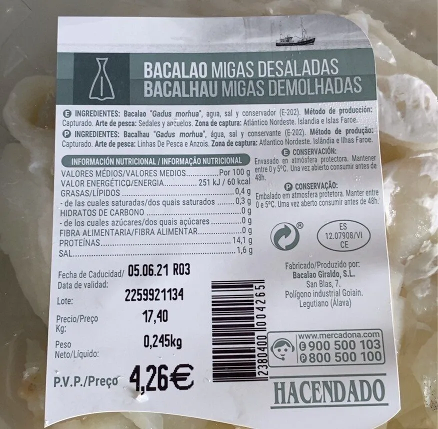 Bacalao migas desaladas