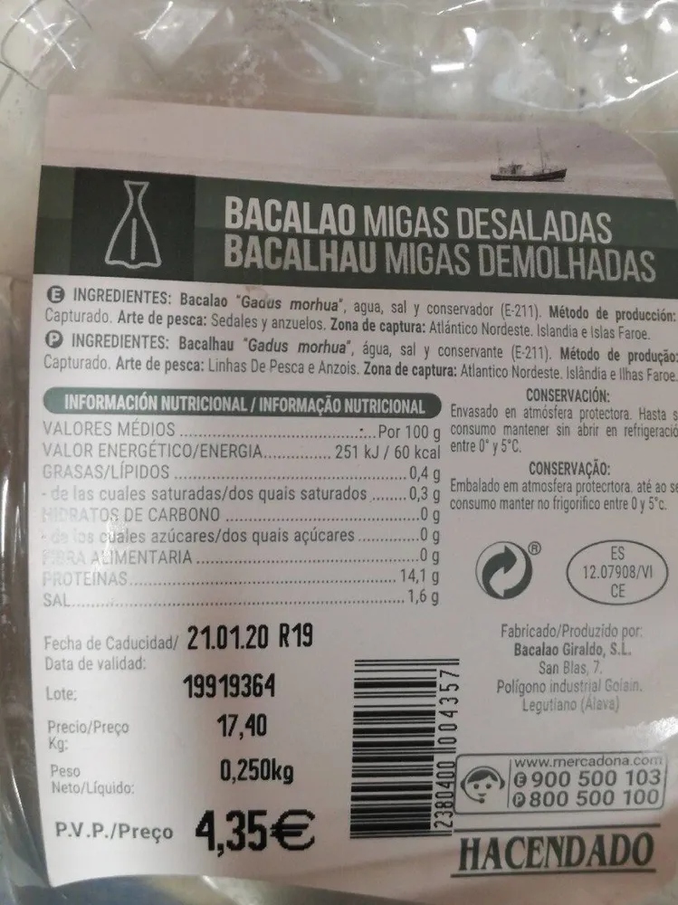 Bacalao migas desaladas