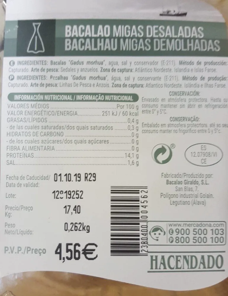 Migas de bacalao desalado