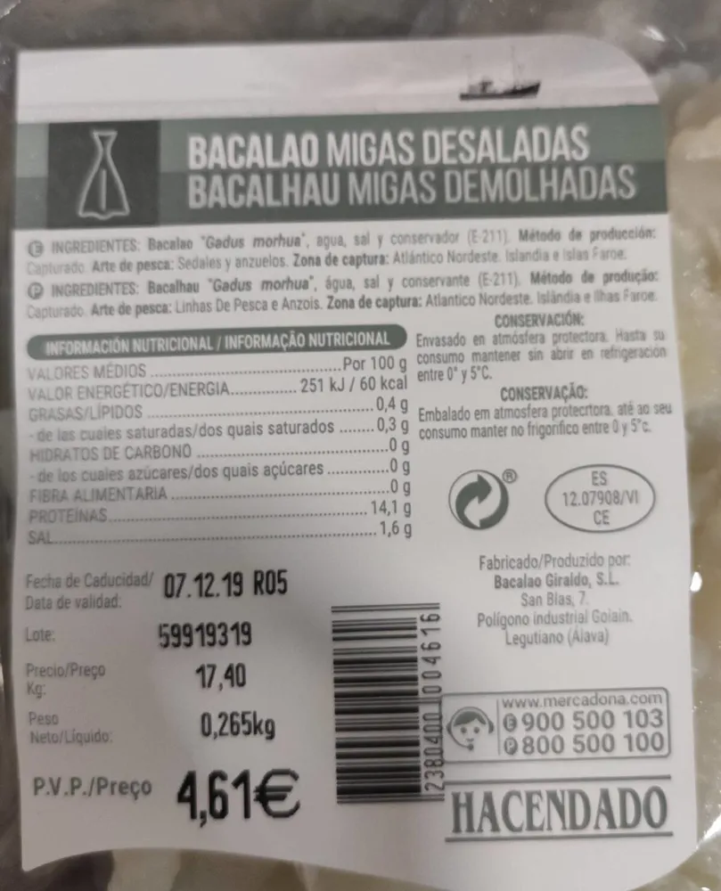 Bacalao migas desaladas