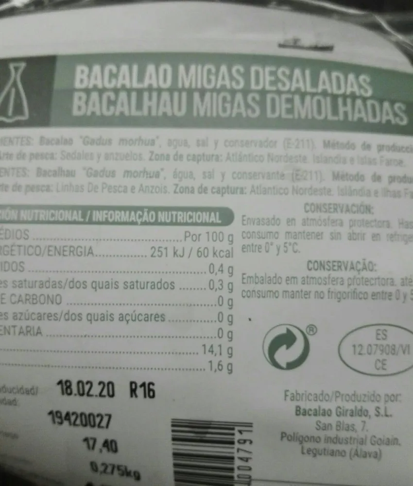 Bacalao migas desaladas