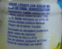 Yogur líquido natural con azúcar de caña