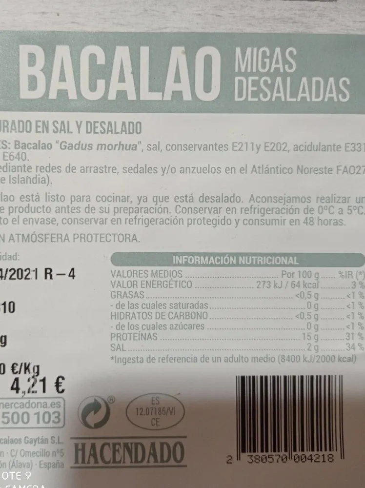 Bacalao migas desaladas