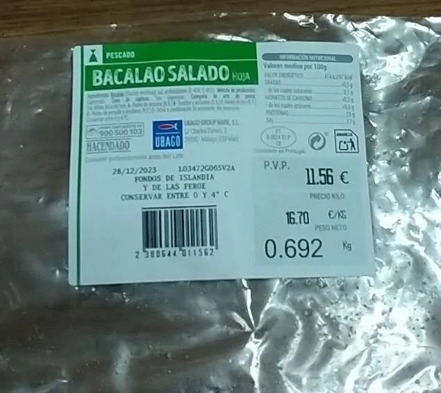 Bacalao salado hoja