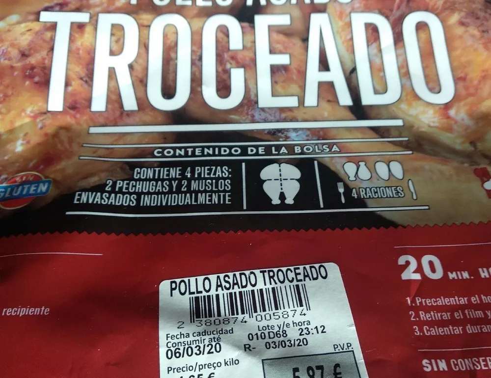 Pollo asado troceado