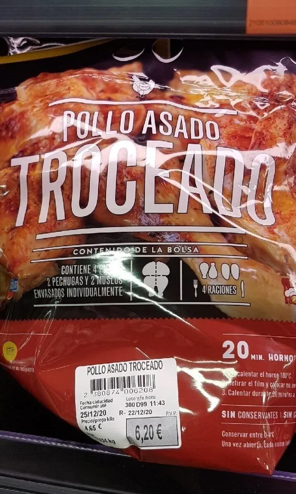 Pollo asado troceado