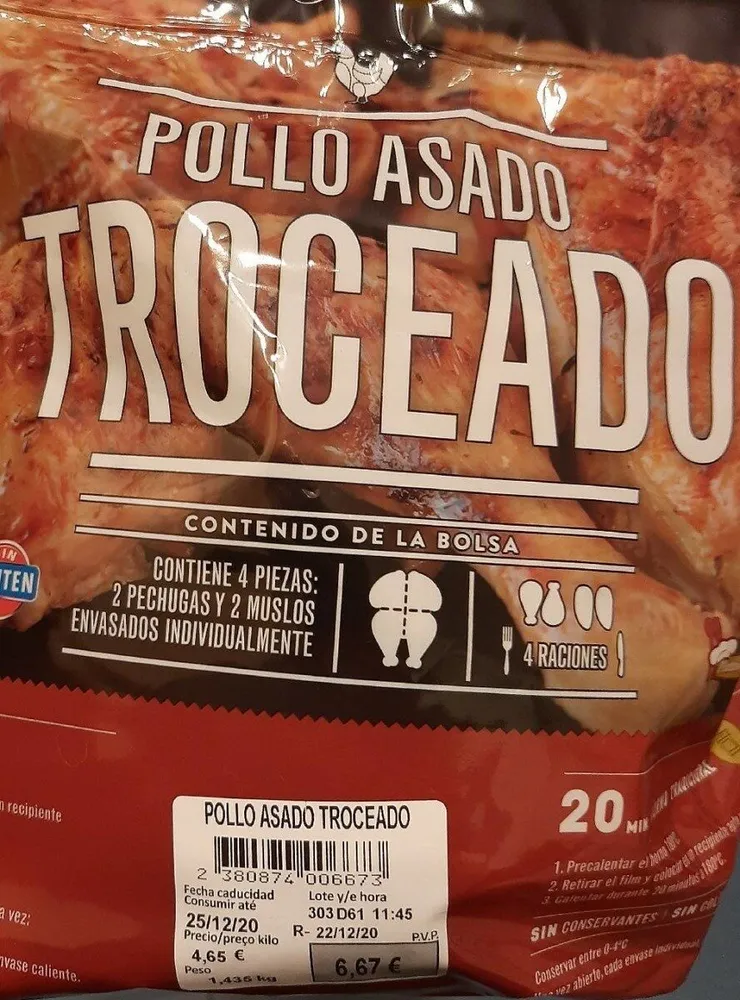 Pollo asado troceado