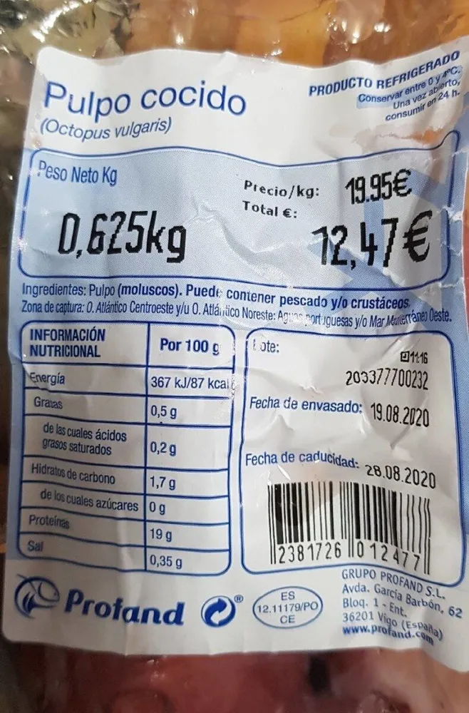 Pulpo cocido