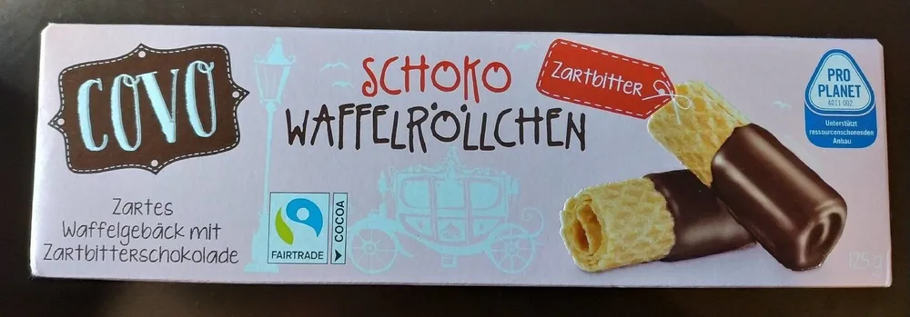 Covo Schoko Waffelröllchen Zartbitter