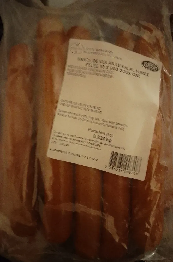 Knack de volaille halal fumée pelée