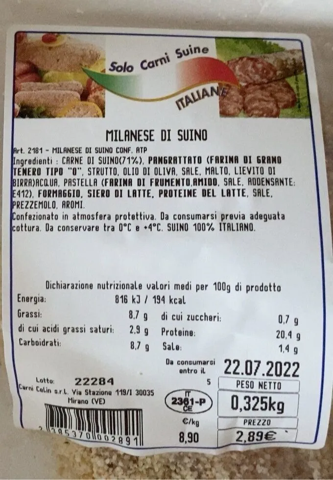 Milanese di suino
