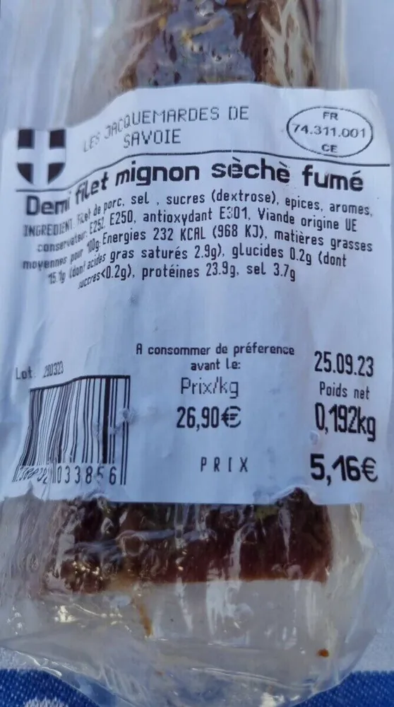 Demi filet mignon sèche fumé